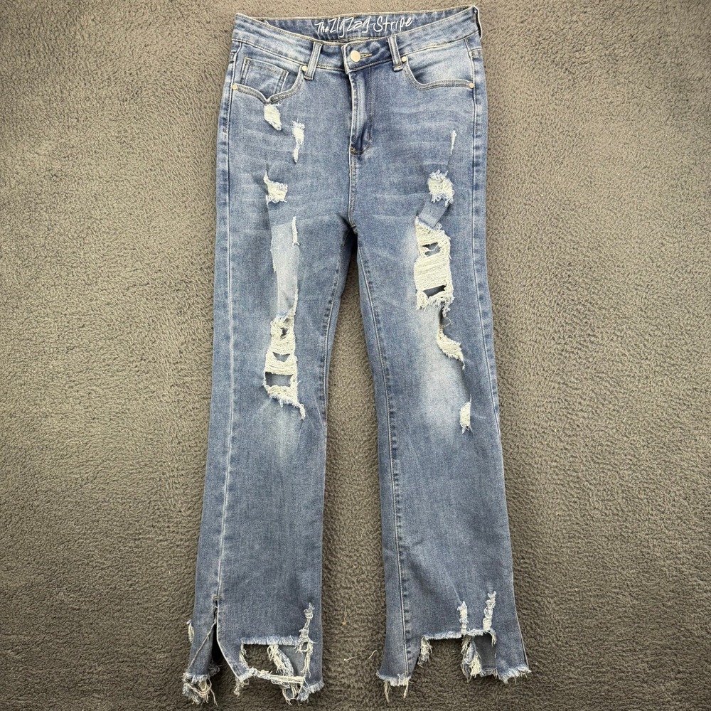 The‎ ZigZag Stripe Womens Distressed Split Hem Jeans Light Wash Size 6 GP1010